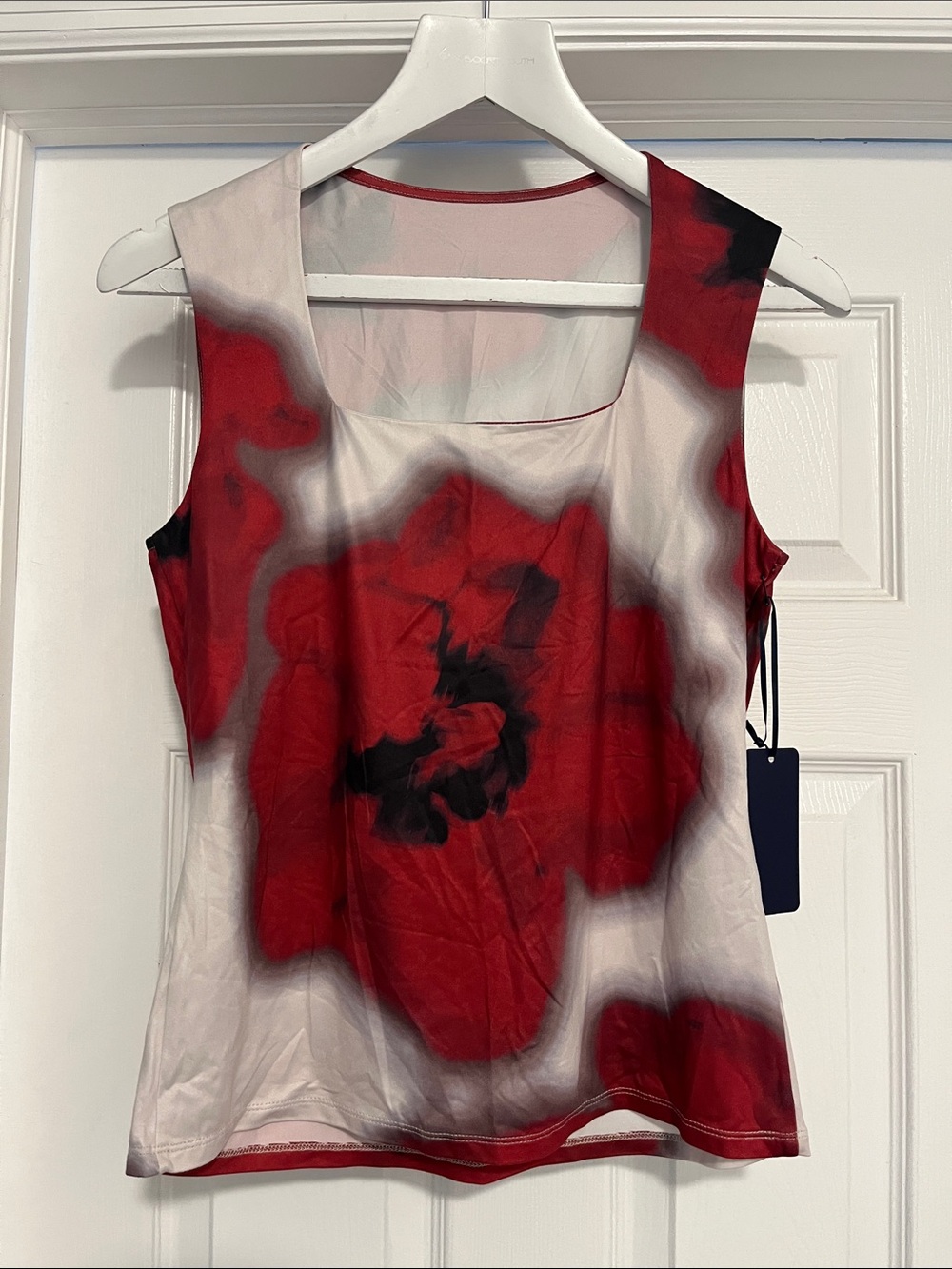 RACHEL Rachel Roy Red, Black & White Floral Tank Top